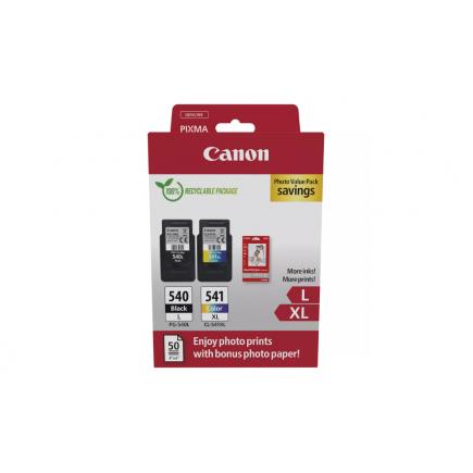 Canon PG540L Negro + CL541XL Color Pack de 2 Cartuchos de Tinta Originales - 50 Hojas de Papel Fotografico