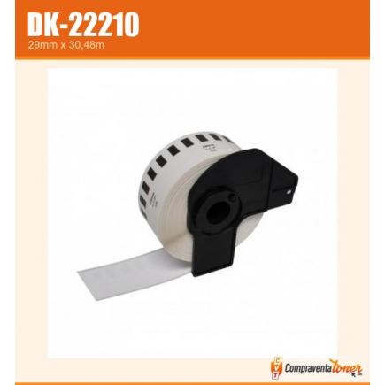 Compatible Brother DK22210 (DK-22210) Etiquetas de Tamaño personalizado - Ancho 29mm x 30,48 metros - Texto negro sobre fondo blanco