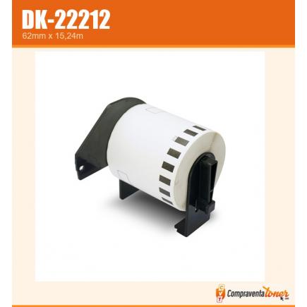Compatible Brother DK22212 (DK-22212) Etiquetas de Tamaño personalizado - Ancho 62mm x 15,24 metros - Texto negro sobre fondo blanco