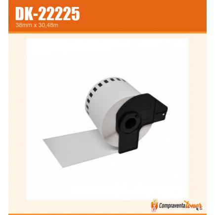 Compatible Brother DK22225 (DK-22225) Etiquetas de Tamaño personalizado - Ancho 38mm x 30,48 metros - Texto negro sobre fondo blanco