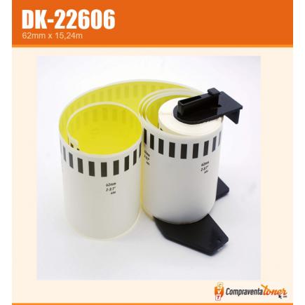 Compatible Brother DK22606 (DK-22606) Etiquetas de Tamaño personalizado - Ancho 62mm x 15,24 metros - Texto negro sobre fondo amarillo