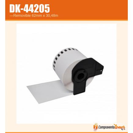 Compatible Brother DK44205 (DK-44205) Etiquetas Removibles de Tamaño personalizado - Ancho 62mm X 30.48m - Texto negro sobre fondo blanco