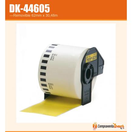 Compatible Brother DK44605 (DK-44605) Etiquetas Removibles de Tamaño personalizado - Ancho 62mm x 30,48 metros - Texto negro sobre fondo amarillo