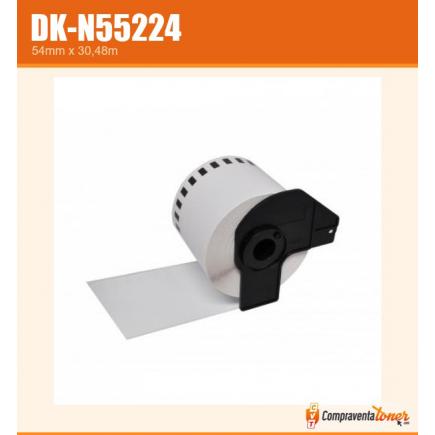 Compatible Brother DKN55224 (DK-N55224) Etiquetas No Adhesivas de Tamaño personalizado - Ancho 54mm x 30,48 metros - Texto negro sobre fondo blanco
