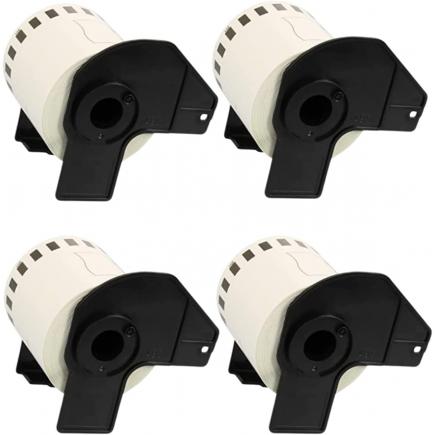 Pack 4x Compatible Brother DK22251 (DK-22251) - Etiquetas de Tamaño personalizado - Ancho 62mm x 15,24 metros - Texto rojo y negro sobre fondo blanco