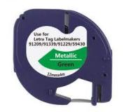 Compatible Dymo LetraTag S0721740 Cinta de Etiquetas para Rotuladora - Texto negro sobre fondo metálico verde - Ancho 12mm x 4 metros (91209)