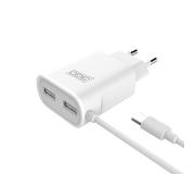3GO Cargador Pared MicroUSB 2 USB 5V 2A 1.5m