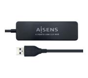 Aisens HUB USB 2.0 - Tipo A Macho a 4xTipo A Hembra - 30cm - Color Negro