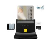 Aisens Lector de Tarjeta Inteligente DNI USB-C con Lector de Tarjetas SIM, SD, Micro SD, MMC, RS-MMC, MMC Micro - Color Negro