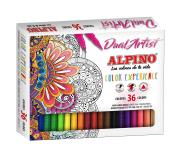 Alpino Dual Artist Color Experience Pack de 36 Rotuladores - Doble Punta (Fine Liner de 0.7 mm y Pincel de 2.9 mm) - Forma Triangular Ergonomica - Colores Vibrantes - Colores Surtidos