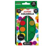 Alpino Pack de 12 Acuarelas - 28mm Diametro - Colores Intensos - Incluye Pincel - Colores Surtidos