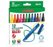 Alpino Pack de 12 Rotuladores Gruesos Maxi - Punta de 6mm - Superlavables, Resistentes, Duraderos y de Colores Brillantes - Ideal para Uso Escolar - Colores Surtidos