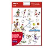 Apli Bolsa de Gomets Tematicos Deportes - 204 Gomets en 12 Hojas - Ilustraciones Divertidas para Enriquecer Vocabulario y Habilidades Motoras - Adhesivo Removible - Adhesivo Base Agua - Libre de Disolventes - Colorido