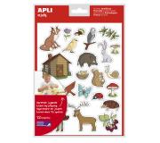 Apli Bolsa de Gomets Tematicos el Bosque - 276 Gomets en 12 Hojas - Adhesivo Removible - Ideal para Escuelas - Libre de Disolventes - Reciclable - Tematica de Animales y Objetos del Bosque Colorido