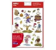Apli Bolsa de Gomets Tematicos el Otoño - 72 Gomets en 3 Hojas - Adhesivo Removible - Ilustraciones Educativas - Adhesivo Base Agua - Libre de Disolventes - Coloridos
