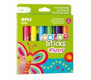 Apli Color Sticks Temperas Solidas Fluorescentes - Pack 6 Unidades de 6g - Acabado Satinado sin Necesidad de Barniz - Secado Rapido en Menos de 3 Minutos - Efecto Cera o Tempera Segun la Presion