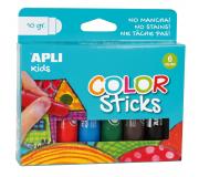 Apli Color Sticks Temperas Solidas - Pack de 6 Unidades de 10g - Acabado Satinado sin Necesidad de Barniz - Secado Rapido en Menos de 3 Minutos - Efecto Cera o Tempera Segun la Presion Ejercida
