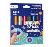 Apli Color Sticks Temperas Solidas - Pack de 6 Unidades de 6g en Colores Metalizados - Acabado Satinado sin Necesidad de Barniz - Secado Rapido en Menos de 3 Minutos - Efecto Cera o Tempera Segun la Presion Ejercida