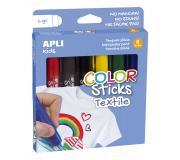 Apli Color Sticks Textil - Pack 6 Unidades de 6g - Colores Surtidos Resistentes Al Lavado - Secado Al Aire en 12 Horas - Colores Nitidos y Vivos - Distintos Acabados Segun la Presion - sin Disolventes