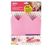 Apli Corona de Goma Eva Rosa con Accesorios - Ajustable a Diferentes Medidas - 10 Numeros Adhesivos - 24 Formas de Goma Eva Adhesiva con Purpurina - Color Rosa