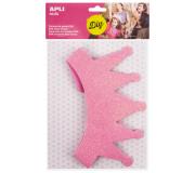 Apli Corona de Goma Eva Rosa con Purpurina - Cable Elastico Ajustable - Personalizable con Formas de Goma Eva, Fieltro, Pegatinas, Etc - Color Rosa
