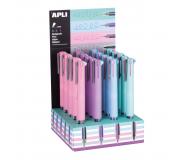 Apli Expositor de Boligrafos de Gel Nordik Collection - 20 Unidades - Acabado Soft Touch en Silicona - Escritura en 5 Tintas de Gel