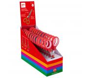 Apli Expositor de Tijeras Escolares 13cm - 12 Tijeras - Punta Redondeada para Seguridad - Ergonomicas para Ambidiestros - Aros Simetricos de Plastico Abs y Hojas de Acero Inoxidable - Corta Todo Tipo de Material - Color Rojo