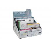 Apli Expositor de Zipper Bags - 80 Unidades en 4 Medidas Surtidas - 5 Colores Resistentes - Goma Eva Transparente de Alta Calidad