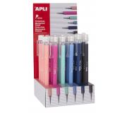 Apli Expositor Portaminas Soft Nordik - 05mm - Colores Salmon, Rosa, Turquesa, Azul, Azul Marino y Negro - Capuchon con Tapon Transparente y Goma de Borrar - 24 Unidades