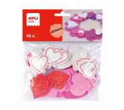 Apli Formas de Corazones Adhesivas de Goma Eva - 52 Formas - Medidas Surtidas - Material Suave y Seguro - Colores Surtidos Purpurina