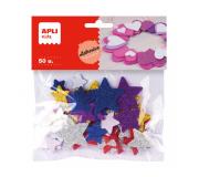 Apli Formas de Estrellas Adhesivas de Goma Eva - 50 Formas - Medidas Surtidas - Material Suave y Seguro - Colores Surtidos Purpurina