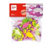 Apli Formas de Flor Adhesivas de Goma Eva - 48 Formas - Medidas Surtidas - Material Suave y Seguro - Colores Surtidos Purpurina