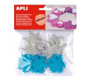 Apli Formas Goma Eva Adhesivas Copo de Nieve Purpurina 22 U - Decoracion Navideña - Faciles de Pegar - Brillantes y Llamativas