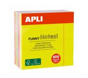 Apli Funny Cubo de 400 Notas Adhesivas 75 x 75 mm - Colores Surtidos Fluorescentes