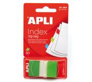 Apli Indices Adhesivos Film Zigzag 45x25mm - Dispensador de 50 Indices - Adhesivo de Calidad - Facil de Despegar - Diseño Zigzag - Verdes