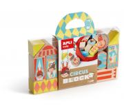 Apli Juego de Bloques de Madera Apilables Modelo Circo - 16 Piezas con Bolsa de Tela - Pino de Alta Calidad con Impresion a Todo Color - Estimula Sentidos y Motricidad Fina - Color Natural