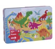 Apli Kids Puzle Dinosaurios - 48 Piezas de 5.5x6cm - Caja Metalica Rectangular - Diseño Exclusivo Infantil, Colorido, Claro y Simple - Piezas Resistentes y Seguras - Grosor de 2mm con Acabado Brillante E Indiana en el Dorso