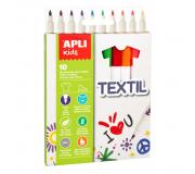 Apli Kids Rotuladores Textil Ø 11x137mm - Cuerpo Cilindrico - Punta Redonda Bloqueada Ø 2.9mm - Capuchon Anti Asfixia - No Toxicos ni Gluten - Larga Duracion - Resistente al Lavado - Ideal para Todo Tipo de Tejidos