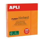 Apli Notas Adhesivas Funny 75x75mm - Bloc de 100 Hojas - Adhesivo de Calidad - Color Naranja Fluorescente
