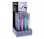 Apli Portaminas Colores Metalicos - 0.7mm - Textura Soft - Capuchon y Goma de Borrar de Metal - 20 Unidades en Expositor