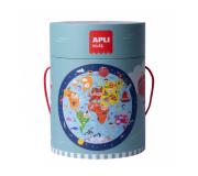 Apli Puzle Circular del Mapamundi - Tamaño Ø50 cm - 48 Piezas - 2mm de Grosos
