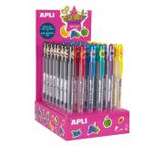 Apli Sweet World Gel Pen Expositor - 48 Boligrafos de Tinta Gel con Aroma a Frutas - 8 Colores Surtidos - 1mm de Grosor de Escritura - Resistentes y de Larga Duracion