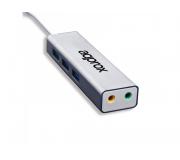Approx HUB de 3 USB 3.0, Salida y Entrada Jack3.5mm de Audio - Adaptador de Sonido USB 5.1 - Pequeño y Ligero - Máxima Compatibilidad