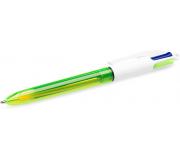 Bic 4 Colours Fluo Boligrafo de Bola Retractil - Punta Media de 1.0mm - Tinta con Base de Aceite - Tinta de Colores: Negro, Azul, Rojo y Amarillo Fluorescente