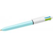 Bic 4 Colours Fun Boligrafo de Bola Retractil - Punta Media de 1.0mm - Tinta con Base de Aceite - Tinta de Colores: Rosa, Morado, Turquesa y Verde Lima - Cuerpo Azul Claro/Blanco