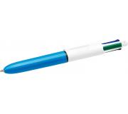 Bic 4 Colours Mini Boligrafo de Bola Retractil - Punta Media de 1mm - Trazo de 0.4mm - Tinta con Base de Aceite - Cuerpo Blanco/Azul - 4 Colores