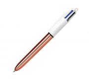 Bic 4 Colours Rose Gold Boligrafo de Bola Retractil - Punta Media de 1.0 mm - Tinta con Base de Aceite - Cuerpo Rosa Metalizado/Blanco