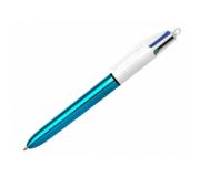 Bic 4 Colours Shine Boligrafo de Bola Retractil - Punta de 1mm - Trazo de 0.4mm - Tinta con Base de Aceite - Cuerpo Azul Metalizado/Blanco - 4 Colores