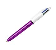 Bic 4 Colours Shine Boligrafo de Bola Retractil - Punta de 1mm - Trazo de 0.4mm - Tinta con Base de Aceite - Cuerpo Morado Metalizado/Blanco - 4 Colores