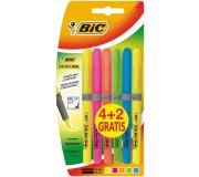 Bic Brit Liner Grip 4+2 Pack de 6 Marcadores Fluorescentes - Tinta con Base de Agua - Punta Biselada - Trazo entre 1.60 y 3.30mm - Colores Surtidos